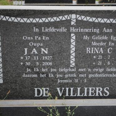 VILLIERS Jan, de 1927-2000 &amp; Rina C M. 1934-1999