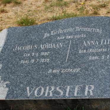 VORSTER Jacobus Adriaan 1882-1939 &amp; Anna Elizabeth ROELOFSE 1896-1931