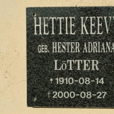 KEEVY Hester Adriana nee LOTTER 1910-2000