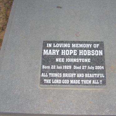 HOBSON William Carey 1916-1983 &amp; Mary Hope JOHNSTONE 1929-2004