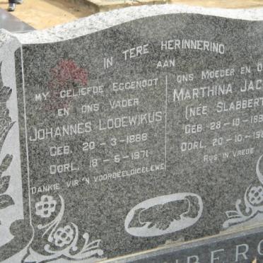 STEENBERG Johannes Lodewikus 1888-1971 &amp; Marthina Jacoba SLABBERT 1896-1987