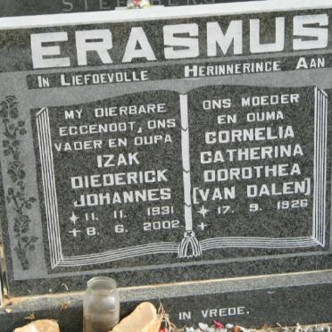 ERASMUS Izak Diederick Johannes 1931-2002 &amp; Cornelia Catherina Dorothea VAN DALEN 1926-