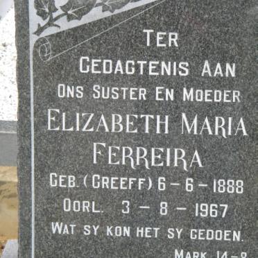 FERREIRA Elizabeth Maria geb GREEFF 1888-1967