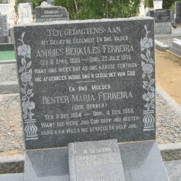 FERREIRA Andries Herkules 1880-1954 &amp; Hester Maria BEKKER 1884-1956