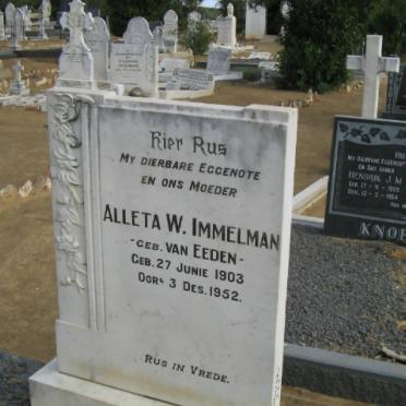 IMMELMAN Aletta W. geb VAN EEDEN 1903-1952