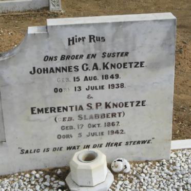 KNOETZE Johannes C.A. 1849-1938 &amp; Emerentia SLABBERT 1869-1942