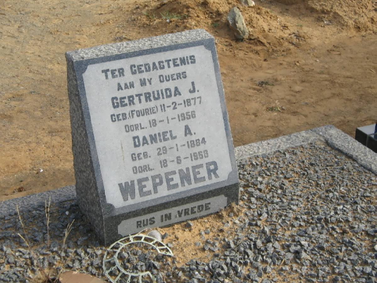 WEPENER Daniel A. 1884-1958 &amp; Gertruida J. FOURIE 1877-1956
