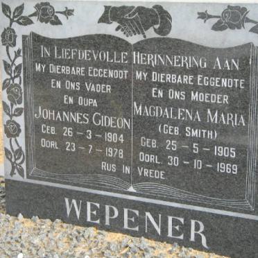 WEPENER Johannes Gideon 1904-1978 &amp; Magdalena Maria SMITH 1905-1969