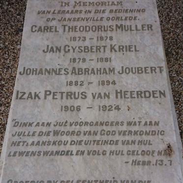 5. Jansenville N.G. Kerk: Leraars in die bediening op Jansenville oorlede