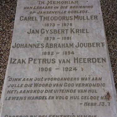 5. Jansenville N.G. Kerk: Leraars in die bediening op Jansenville oorlede