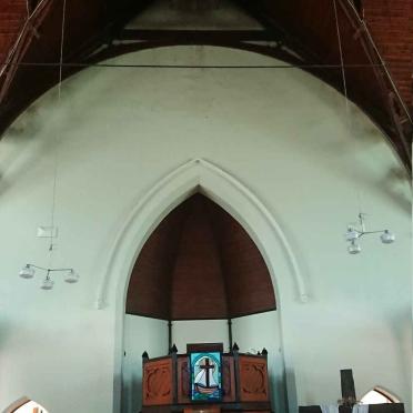 3. Oorsig/Overview: Jansenville N.G. Kerk, Oos-Kaap: Binne-aansig, preekstoel. 