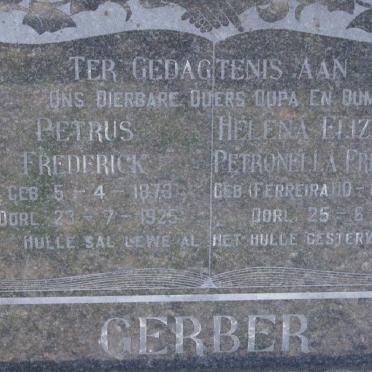 GERBER Petrus Frederick 1873-1925 &amp; Helena Elizabeth Petronella Frederika FERREIRA 1876-1961 