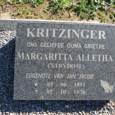 KRITZINGER Margaritta Alletha nee STRYDOM 1891-1976