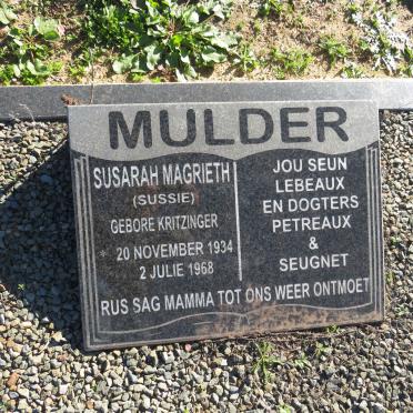 MULDER Susarah Magrieth nee KRITZINGER 1934-1968