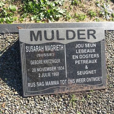 MULDER Susarah Magrieth nee KRITZINGER 1934-1968