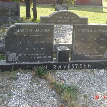 RAVESTEYN Marinus Johannes, van 1886-1968 &amp; Martha Jacoba KRITZINGER 1903-1968