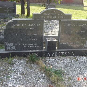 RAVESTEYN Marinus Johannes, van 1886-1968 &amp; Martha Jacoba KRITZINGER 1903-1968