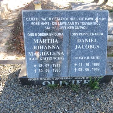 OLIVIER Daniel Jacobus 1898-1982 & Martha Johanna Magdalena KRITZINGER 1911-1996
