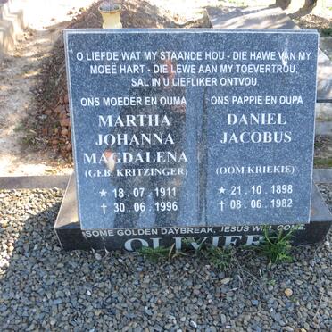 OLIVIER Daniel Jacobus 1898-1982 & Martha Johanna Magdalena KRITZINGER 1911-1996