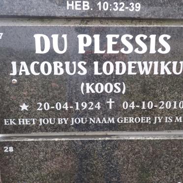 PLESSIS Jacobus Lodewikus, du 1924-2010