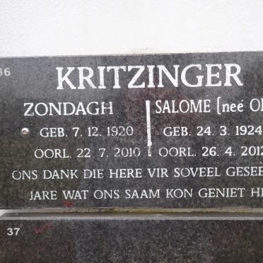 KRITZINGER Zondagh 1920-2010 & Salome OLIVIER 1924-2012