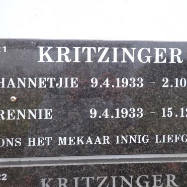 KRITZINGER Hannetjie 1933-2008 :: KRITZINGER Rennie 1933-2014