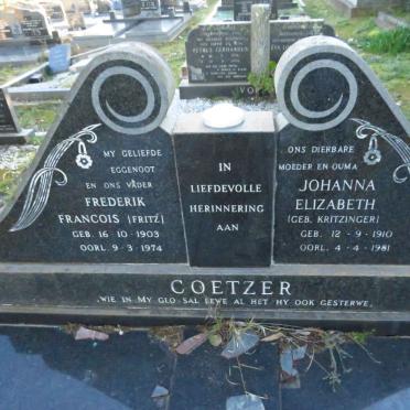 COETZEE Frederik Francois 1903-1974 & Johanna Elizabeth KRITZINGER 1910-1981
