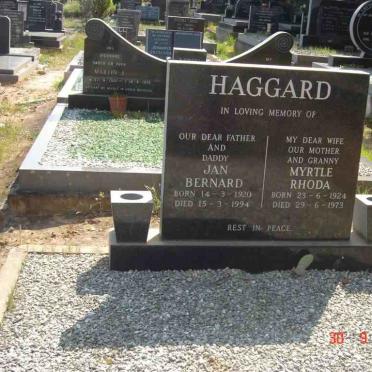 HAGGARD Jan Bernard 1920-1994 &amp; Myrtle Rhoda 1924-1973