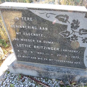 KRITZINGER Lottie nee ANTHONY 1893-1973