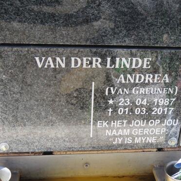 LINDE Andrea, van der nee VAN GREUNEN 1987-2017