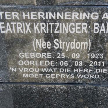 BAKKES Beatrix Kritzinger nee STRYDOM 1923-2011