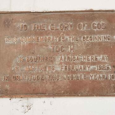 11. This plaque commemorates the beginning of TOC H in Southern Africa 1925