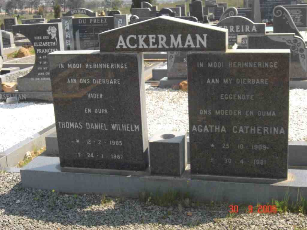 ACKERMAN Thomas Daniel Wilhelm 1905-1987 &amp; Agatha Catherina 1909-1981