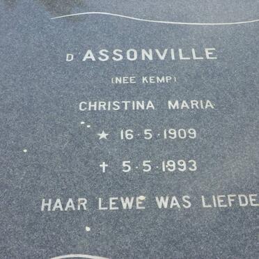 D'ASSONVILLE Christina Maria née KEMP 1909-1993