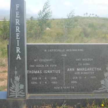 FERREIRA Thomas Ignatius 1908-1980 &amp; Ann Margaretha McMASTER 1905-