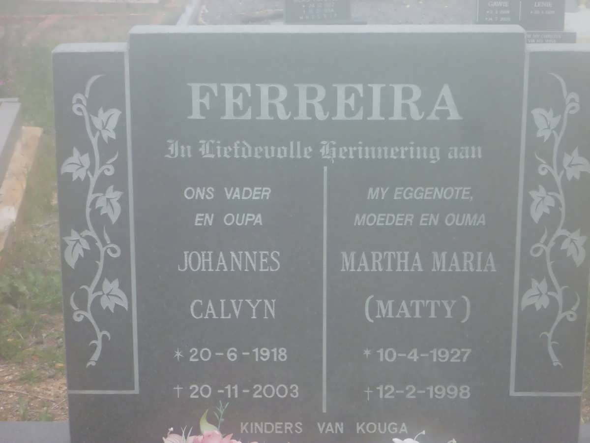 FERREIRA Johannes Calvyn 1918-2003 &amp; Martha Maria 1927-1998