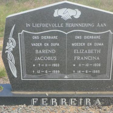FERREIRA Barend Jacobus 1903-1989 &amp; Elizabeth Francina 1906-1985