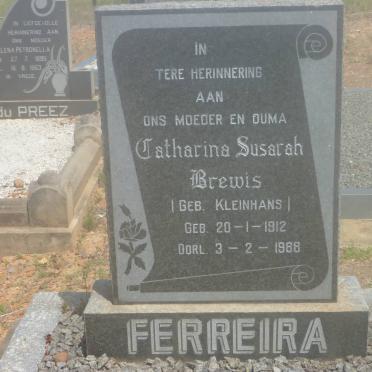 FERREIRA Catharina Susarah Brewis nee KLEINHANS 1912-1988
