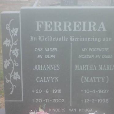FERREIRA Johannes Calvyn 1918-2003 &amp; Martha Maria 1927-1998