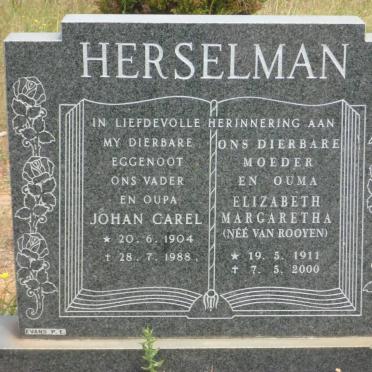 HERSELMAN Johan Carel 1904-1988 &amp; Elizabeth Margaretha VAN ROOYEN 1911-2000