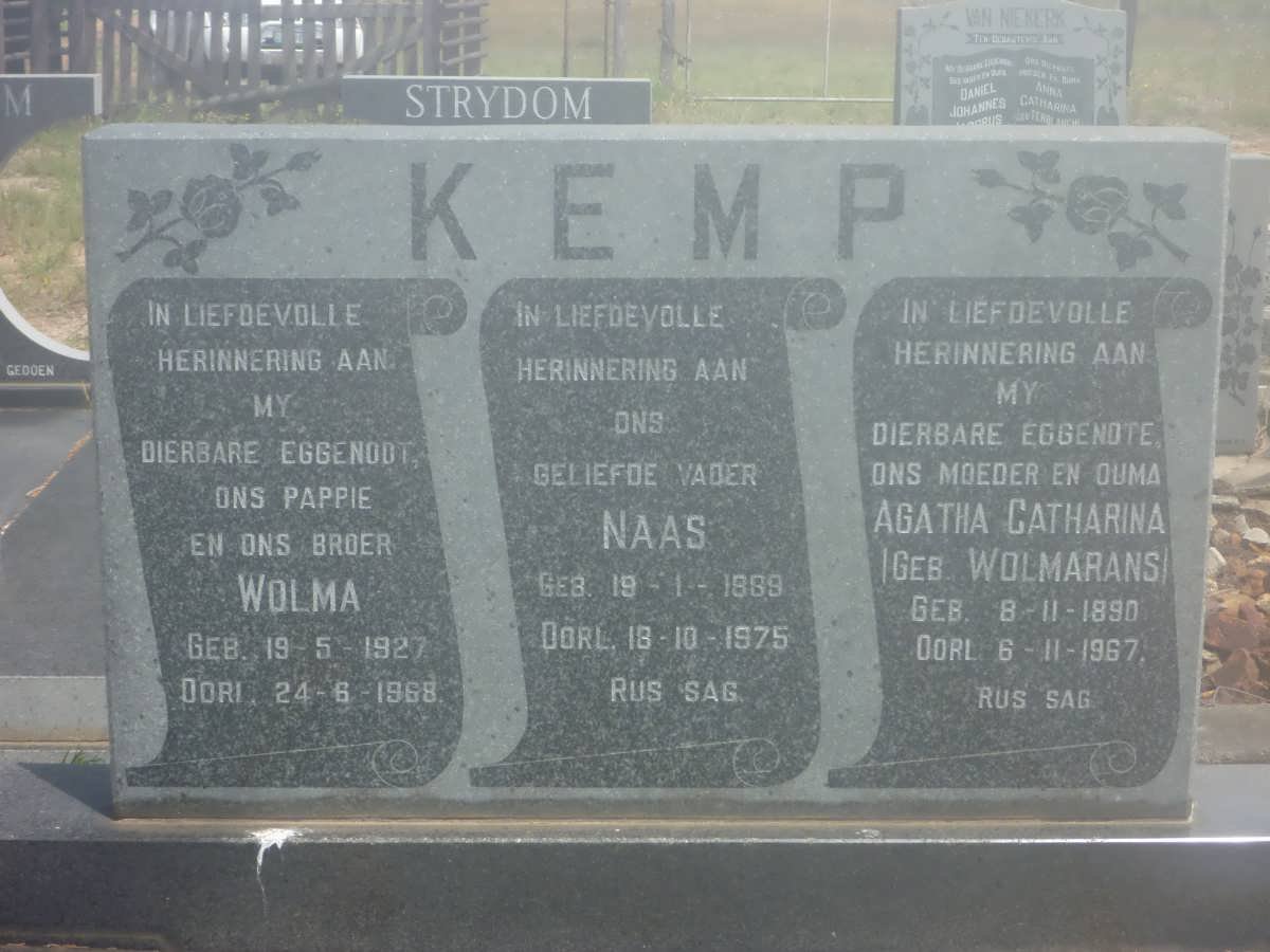 KEMP Wolma 1927-1968 :: KEMP Naas 1889-1975  &amp; Agatha Catharina WOLMARANS 1890-1967