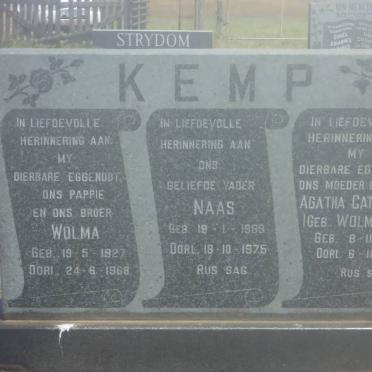 KEMP Wolma 1927-1968 :: KEMP Naas 1889-1975  &amp; Agatha Catharina WOLMARANS 1890-1967