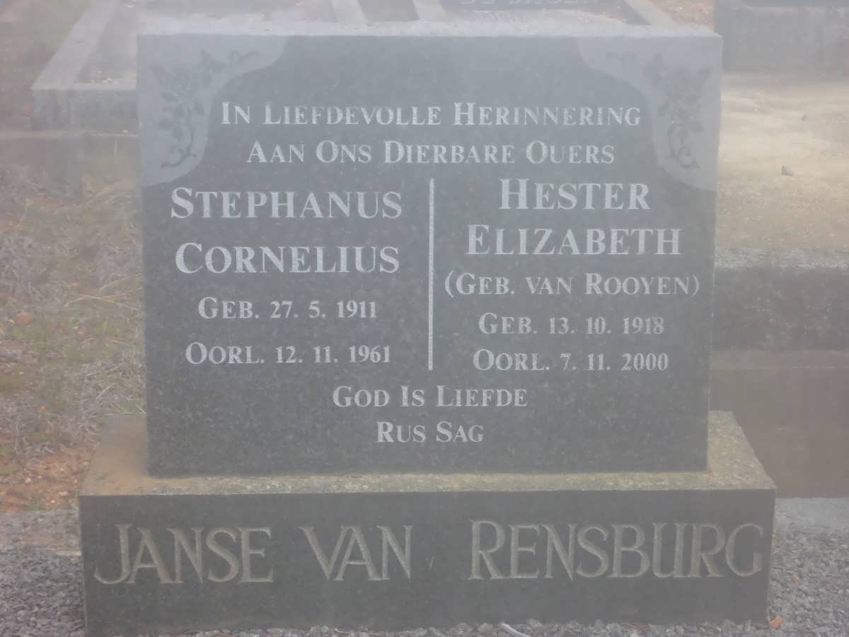 RENSBURG Stephanus Cornelius, Janse van 1911-1961 &amp; Hester Elizabeth VAN ROOYEN 1918-2000