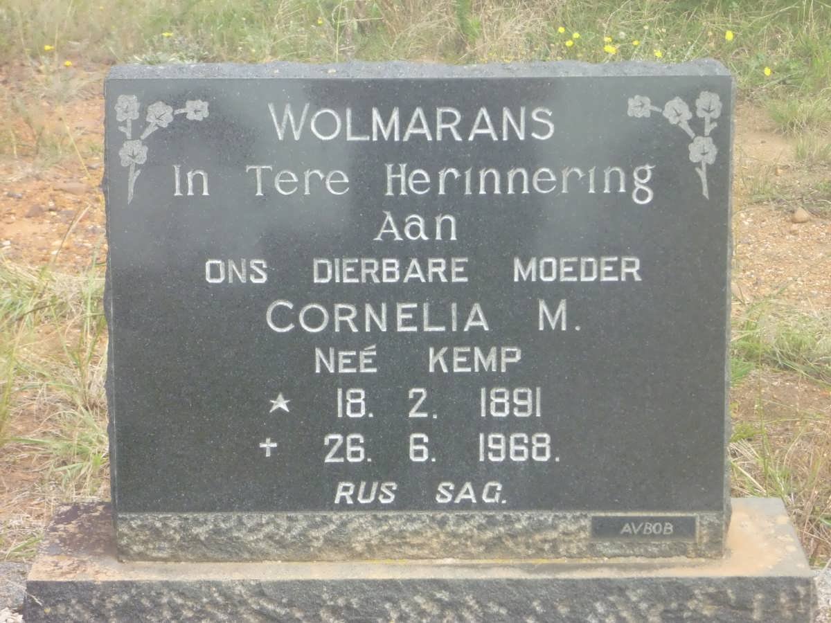 WOLMARANS Cornelia M. nee KEMP 1891-1968