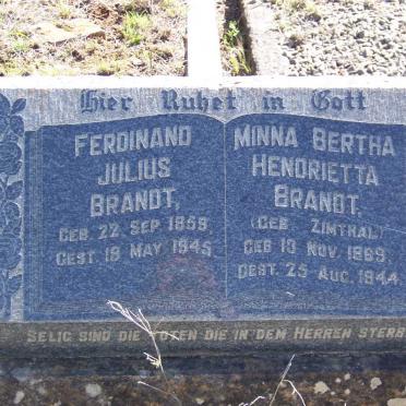 BRANDT Ferdinand Julius 1859-1945 &amp; Minna Bertha Hendrietta ZIMTRAL 18?9-1944