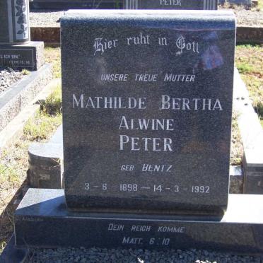 PETER Mathilde Bertha Alwine nee BENTZ 1898-1992