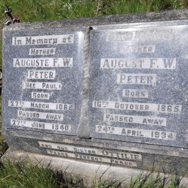 PETER August F.W. 1865-1934 &amp; Auguste F.W. PAUL 1868-1940 :: PETER Ottilie