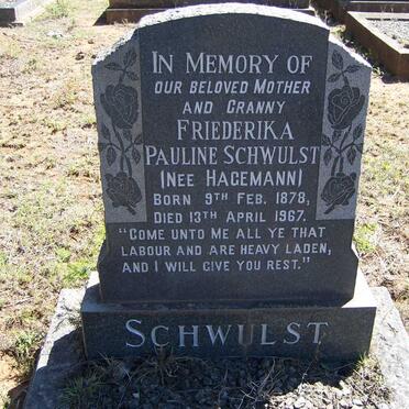 SCHWULST Friederika Pauline nee HAGEMANN 1878-1967