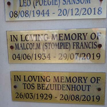 FRANCIS Malcolm 1934-2019 :: BEZUIDENHOUT Tos 1929-2019