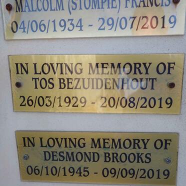 BEZUIDENHOUT Tos 1929-2019 :: BROOKS Desmond 1945-2019